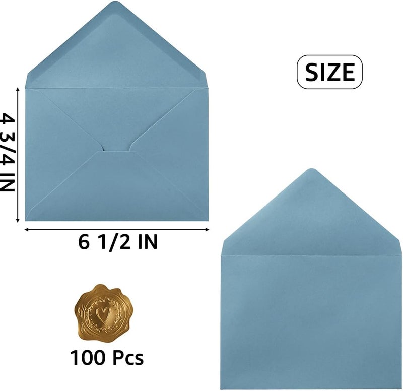 Toperd 100 Pieces A6 Envelopes Colorful 4x6 Envelopes with Gold Stickers for Greeting Cards, Birthday, Weddings, Baby Shower Invitation Cards (Dusty-Blue, 6 1/2 x 4 3/4 Inches) - Image 2